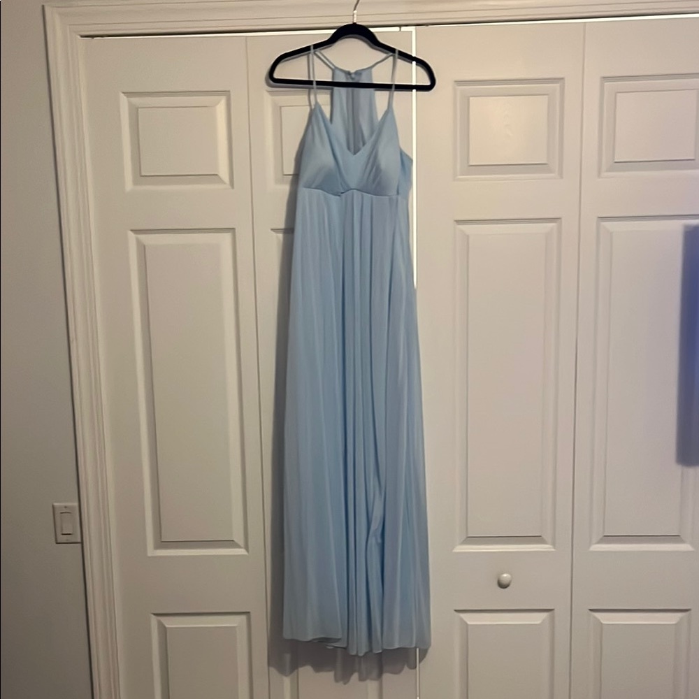Azazie Blue Pleated Halter Gown